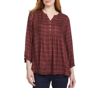Wrangler Red 3/4 Sleeve Boxy Blouse with Mandarin Collar